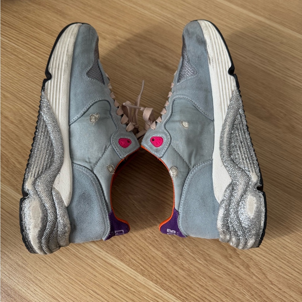 GOLDEN GOOSE Cloud Blue Suede and Orange Running Sole Women's Sneakers - Picture 4 of 11